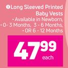 Little One Long Sleeved Printed Baby Vests-Each