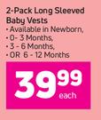 Little One 2 Pack Long Sleeved Baby Vests-Each