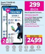 2 x Tecno Spark 7 64GB 4G Smartphone-On Red Flexi 130 + On Promo 70