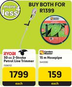 Ryobi 30cc 2-Stroke Petrol Line Trimmer And Garden Master 15m Hosepipe-For Both