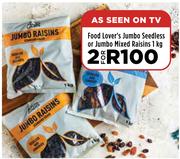 Food Lover's Jumbo Seedless Or Jumbo Mixed Raisins-For 2 x 1Kg