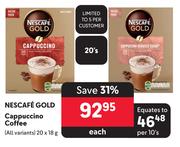 Nescafe Gold Cappuccino Coffee (All Variants)-20 x 18g