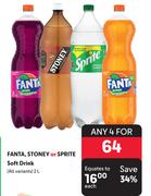Fanta, Stoney Or Sprite Soft Drink (All Variants)-For 4 x 2L