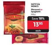 Fatti's & Moni's Macaroni Or Spaghetti-500g Each