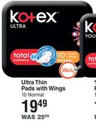 Kotex Ultra Thin Pads With Wings 10 Normal