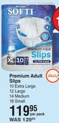 Softi Premium Adult Slips 10 Extra Large, 12 Large, 14 Medium, 18 Small-Per Pack