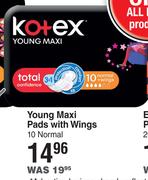 Kotex Young Maxi Pads With Wings 10 Normal