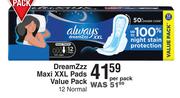 Always Dreamzzz Maxi XXL Pads Value Pack 12 Normal-Per pack