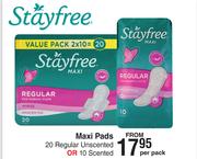 Stayfree Maxi Pads 20 Regular Unscented Or 10 Scented-Per Pack