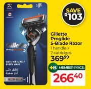 Gillette Proglide 5-Blade Razor 1 Handle + 2 Cartridges
