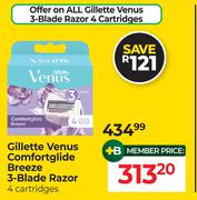 Gillette Venus Comfortglide Breeze 3-Blade Razor 4 Cartridges