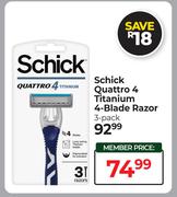 Schick Quattro 4 Titanium 4 Blade Razor 3 Pack
