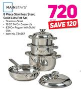 Mainstays 8-Piece Stainless Steel Solid Lids Pot Set-Per Set