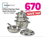Mainstays 8 Piece Stainless Steel Solid Lids Pot Set-Per Set