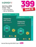 Kaspersky Anti-Virus 2018 3 User 1 Year-Each