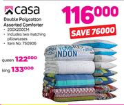Casa Double Polycotton Assorted Comforter 200x200cm Including Two Matching Pillowcases