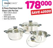 Mainstays 6 Piece Stainless Steel Glass Lids Pot Set