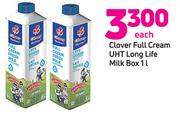 Clover Full Cream UHT Long Life Milk Box-1Ltr Each