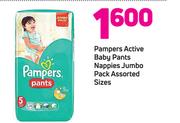 Pampers Active Baby Pants Nappies Jumbo Pack Assorted Sizes