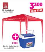 Out & About PE Gazebo 2.4m With Free Big Jim Cooler Box 8Ltr