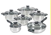 Mainstays 12 Piece Stainless Steel Glass Lids Pot Set-Per Set