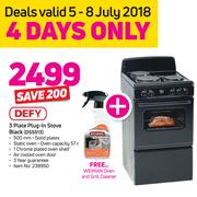 Defy 3 Plate Plug-In Stove Black DSS513 With Free Weiman Oven And Grill Cleaner