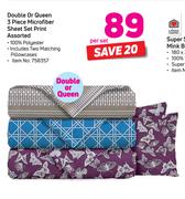 Double Or Queen 3 Piece Microfiber Sheet Set Print Assorted-Per Set