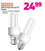 Osram 14W Energy Saving CFL Globes-Each