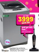 Whirlpool 13kg Metallic Top Load Washing Machine WTL 1300 SL With Upright Handheld Vacuum Cleaner