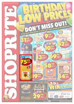 Shoprite KZN : Birthday Low Prices (21 Aug - 03 Sep 2017), page 1