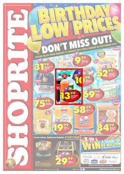 Shoprite KZN : Birthday Low Prices (21 Aug - 03 Sep 2017), page 1