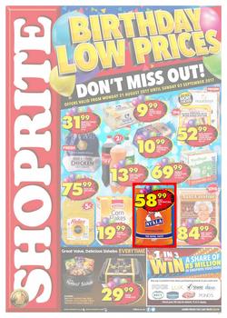 Shoprite KZN : Birthday Low Prices (21 Aug - 03 Sep 2017), page 1