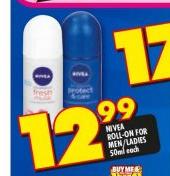 Nivea Roll On For Men/Ladies-50ml Each