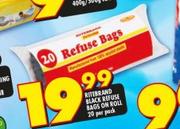 Ritebrand Black Refuse Bags On Roll-20 Per Pack