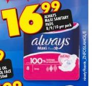 Always Maxi Sanitary Pads-8/9/10 Per Pack