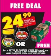 Bovril Or Marmite Spread-125g Each With Free Sasko Elite/Homestyle Brown Bread-700g