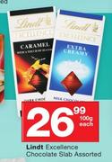 Lindt Excellance Chocolate Slab-100g Each