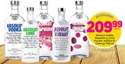 Absolut Vodka, Raspberry, Lime Kurant, Vanilla Or Cherrys-750ml Each