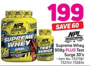 NPL Nutritional Supreme Whey 908g Plus Test Surge 30's