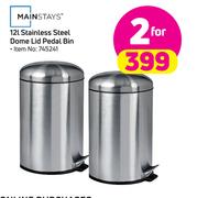 Mainstays 12Ltr Stainless Steel Dome Lid Pedal Bon-For 2