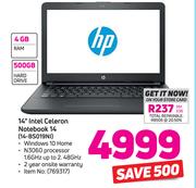 HP 14” Intel Celeron Notebook 14 14-BS019NI