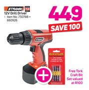 Stramm 12V Drill Driver + Free Tork Craft Bit Set