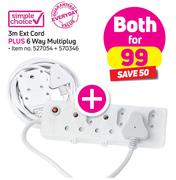 Simple Choice 3m Ext Cord Plus 5 Way Multiplug-For Both