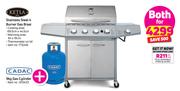 Ketla Stainless Steel 4 Burner Gas Braai + Cadac 9kg Gas Cylinder-For Both
