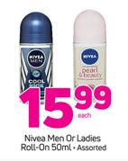 Nivea Men Or Ladies Roll On Assorted-50ml Each