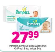 Pampers Sensitive Baby Wipes 56's Or Fresh Baby Wipes 64's-Each