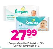 Pampers Sensitive Baby Wipes 56’s Or Fresh Baby Wipes 64’s-Each
