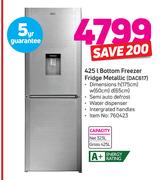 Defy 425Ltr Bottom Freezer Fridge Metallic DAC617