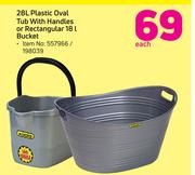 Addis 28Ltr Plastic Oval Tub With Handles Or Retangular 18Ltr Bucket-Each