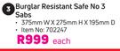 Xpanda Burglar Resistant Safe No 3-375mm(w) x 275mm(h) x 195mm(d) Each